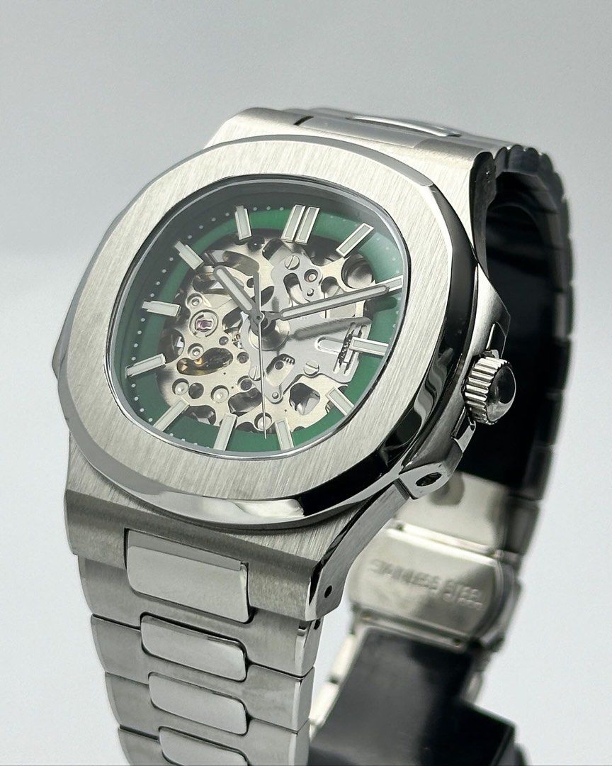 Green skeleton sport watch
